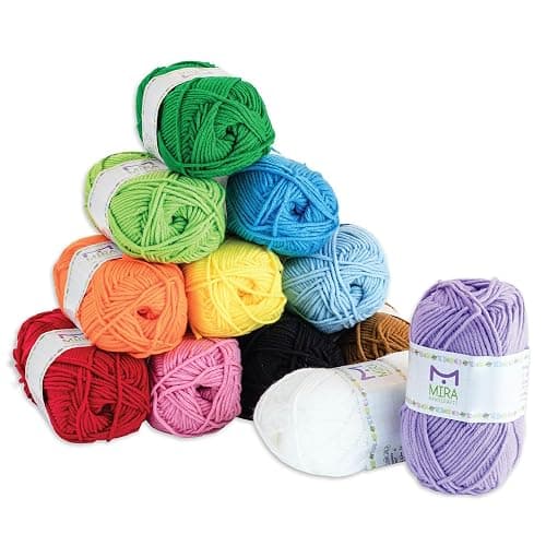 Mira HandCrafts 12 Acrylic Yarn Skeins - Crochet and Knitting Starter Kit for Colorful Arts and Crafts with 1,312 Yards of Multicolored Thread - Make Amigurumi, Granny Squares, Scarves, and Throws - Image 1