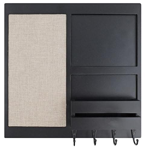 keypak Wall Mounted Memo Board with Shelf & Letter Holder - Black Chalkboard Organiser With 4 Key Hooks For Hallways, Kitchens & Entryways thumbnail 5