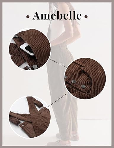 AMEBELLE Corduroy Overalls for Women Barrel Wide Leg Bib Corduroy Pants Women Adjustable Romper Jumpsuit with Pockets thumbnail 4