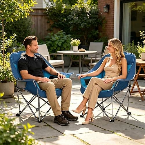 Colegence Oversized Camping Chair for Adults, Padded Lawn Chair 2 Pack | Heavy Duty Folding Camp Chair with Cup Holder, Storage Pockets for Outdoor Sports Garden Beach Portable Supports 500lbs, Blue thumbnail 2