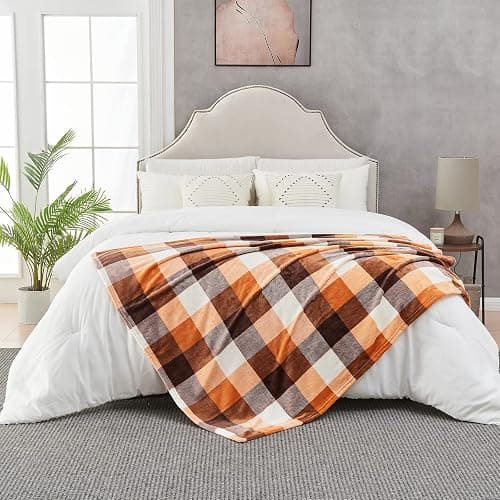 SOCHOW Buffalo Plaid Flannel Fleece Throw Blanket 50 x 60 Inches, Soft Lightweight Cozy All Season Orange Checkered Blanket for Bed, Couch, Car thumbnail 7