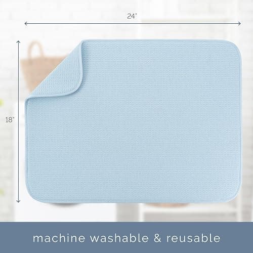 S&T INC. Dish Drying Mat XL, 18” x 24”, Absorbent Microfiber Kitchen Counter Mat, Dish Drying Pad for Dishes, Utensils, Pots and Pans, Extra Large, Sky Blue thumbnail 3