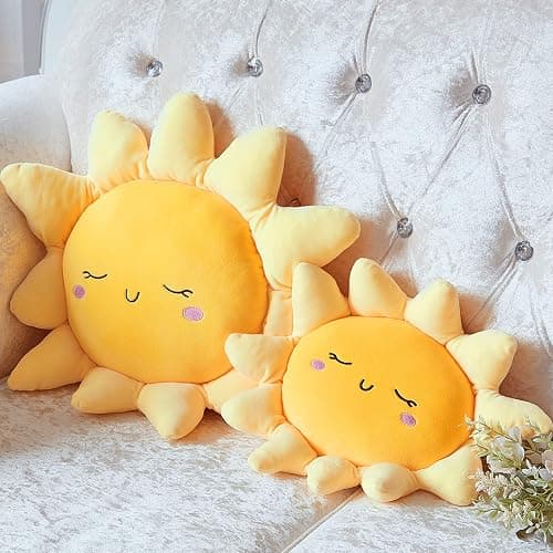 Juexica 2 Pcs Sun Pillow Plush Sofa Cushion Pillow Cute Stuffed Sun Cushion Sun Shaped Floor Pillow Car Throw Pillow Plush Soft Toy for Kids Women Girls Bedside Home Decoration 13.7 Inch, 23.6 Inch - Image 1