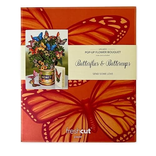Freshcut Paper Pop Up Cards, Butterflies & Buttercups, 12 Inch Life Sized Forever Flower Bouquet 3D Popup Greeting Card, Birthday Cards, Thank You Card, Blank Notecard & Envelope - Buttercups & Butterflies thumbnail 8
