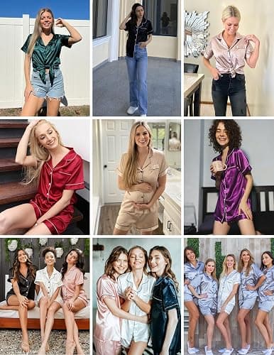 Ekouaer Womens Pajamas Silk Satin Short Sleeve Button Down Pjs Shorts Set | Silky Soft,Notch Collar,2 Piece Set for Sleep,Lounge,Bridal,Bridesmaid,Vacation,Postpartum,Travel,Gift thumbnail 4