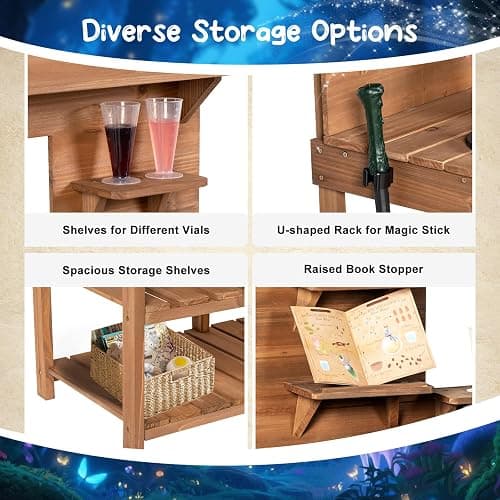 BRINJOY Mud Kitchen Playset for Kids, Wooden Magic Kitchen Set w/Wand, Recipe, Removable Sink, Faucet, Stove, Toddler Outdoor Pretend Play Kitchen, Witch Role Play, Fairy Potion, Gift for Boys Girls thumbnail 5