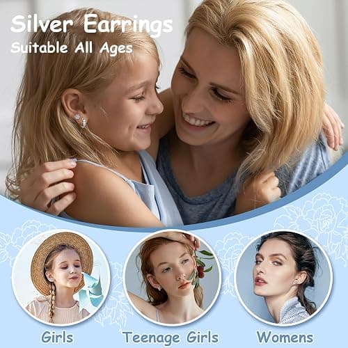 YADOCA 𝟵𝟮𝟱 𝗦𝘁𝗲𝗿𝗹𝗶𝗻𝗴 𝗦𝗶𝗹𝘃𝗲𝗿 Earrings for Girls Women - Hypoallergenic Cute Kids Toddler Earrings - Cubic Zirconia Earrings Studs Hoop Set for Sensitive Ears thumbnail 2