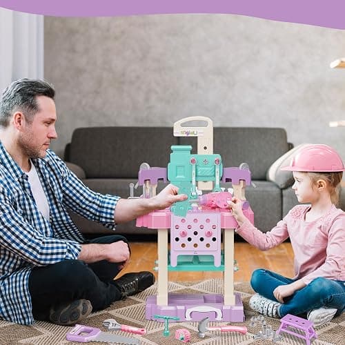 Magic4U Kids Tool Bench Set, 89PCS Toddler Tool Workbench with Electirc Drill 12 Tools Equipement,Safety Vest & Hat,Pretend Play Kids Construction Toys Gift for Girls Boys Age 3,4,5,6,7,8 thumbnail 2
