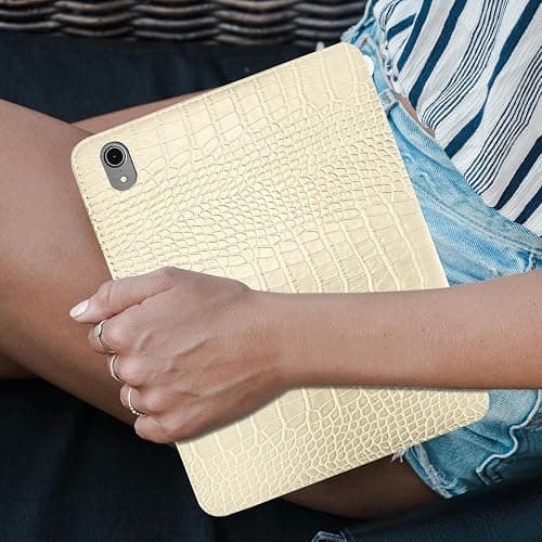 Deokke Premium Leather Compatible with iPad (A16) 11th Generation 11 Inch Case 2025,iPad 10th Generation 10.9 Inch Case 2022,Pencil Holder Crocodile Auto Sleep/Wake Cover Women Girls-Creamy White thumbnail 6