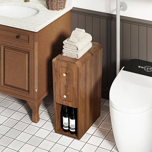MAHYIZYI Narrow Nightstand with 2 Drawers, Small Bedside Tables, Mid-Century Modern Slim Night Stand with Storage, Wooden End Table for Small Spaces, Bedroom, Living Room (Walnut-1PCS) thumbnail 7