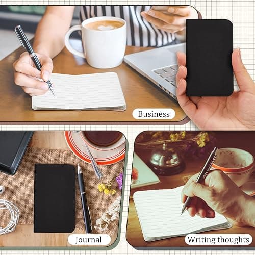 Qeeenar 60 Pcs Pocket Notebook Mini Journal Bulk, 2.5" x 4" Kraft Paper Small Lined Notepads Softcover Cute Memo Diary Subject Notepads for Kids Student Back to School Supplies(Black) thumbnail 6