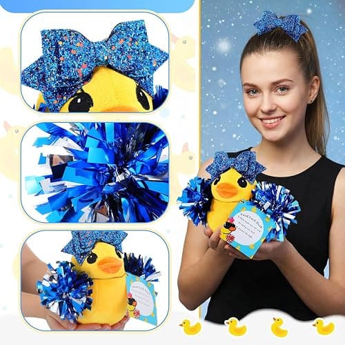 Lenwen Cheer Duck Gift with Pom Poms Bow 8 Inch Duck Plush Senior Cheerleader Gifts Team Support Gift for Senior Night Gifts Cheer Competition Day Must Have thumbnail 3