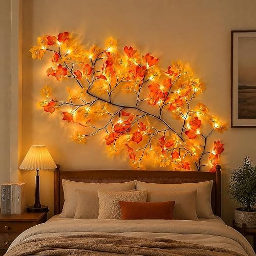 Fall Garland with Lights,48 LEDs Autumn Maple Leaf Lights with USB Powered | Fall Decor String Lights for Bedroom Wall Decor, Thanksgiving & Halloween & Christmas Decorations for Home Indoor, 3.9FT thumbnail 8