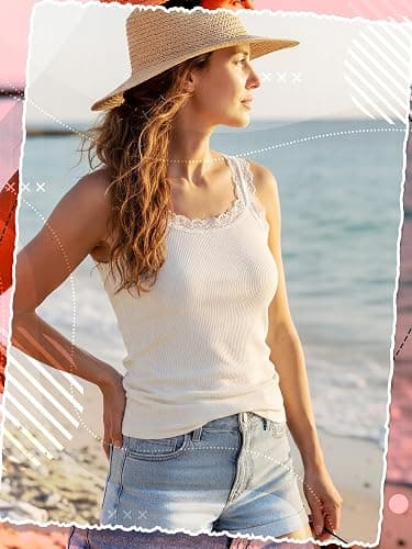 Sintege Women's Lace Patchwork Tank Top Lace Camisole Tank Sleeveless Cami Crop Y2k Tops thumbnail 3