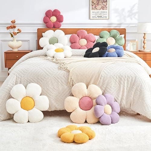 Mepherl Flower Pillow,Cute Daisy Flower Shaped Throw Pillow for Home Decor,Soft Flower Throw Pillow Seating Cushion for Bedroom,Sofa,Couch (15.7",White) thumbnail 6