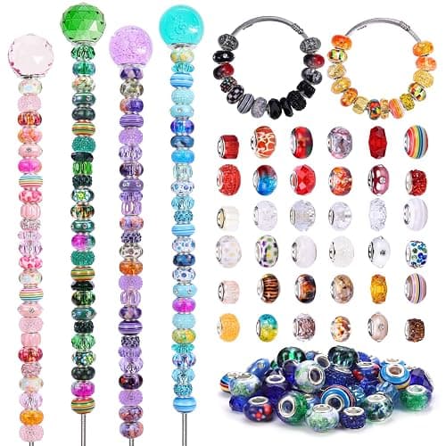 240 Pieces Assorted European Craft Beads Large Hole Lampwork Spacer Beads Colorful European Beads for DIY Necklace Bracelet Jewelry Making (Mix Color Style) thumbnail 5