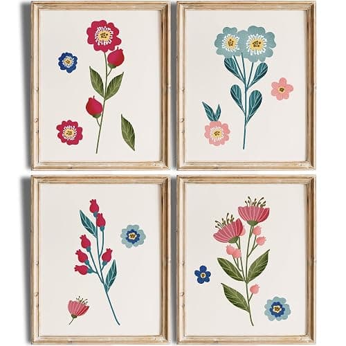 Vibrant Flowers Wall Art (Set of 4) | Unframed 8x10 Botanical Prints | Aesthetic Wall Décor | Vintage Botanical Art Prints | Perfect for Home or Office Décor | Beautiful Wall Prints for Home - Image 1