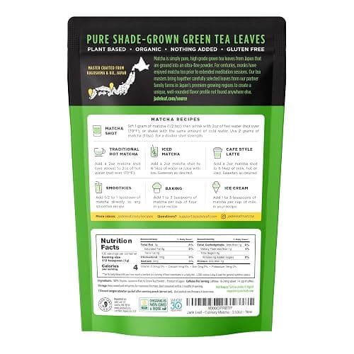 Jade Leaf Matcha Organic Premium Ceremonial Grade Matcha Green Tea Powder - Japanese - Culinary, Ingredient, Ceremonial Barista Teahouse, Latte, Collagen, 3.53 Ounce (Pack of 1), Culinary thumbnail 2