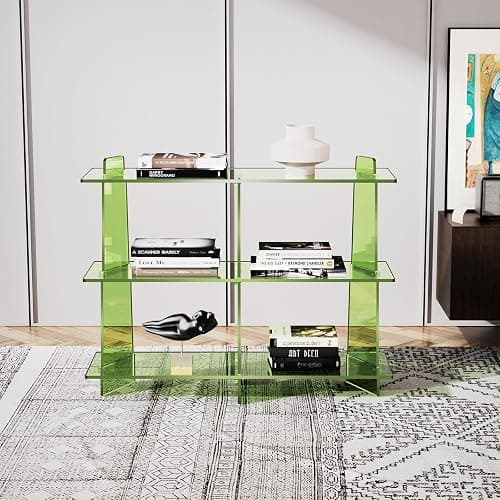solaround Acrylic Bookshelf, Small 3 Tier Open Bookcase for Small Spaces,Sofa Table, Hallway Entry Table for Home Living Room (Green, 39.4'' x 11.8'' x 31.5'') thumbnail 5