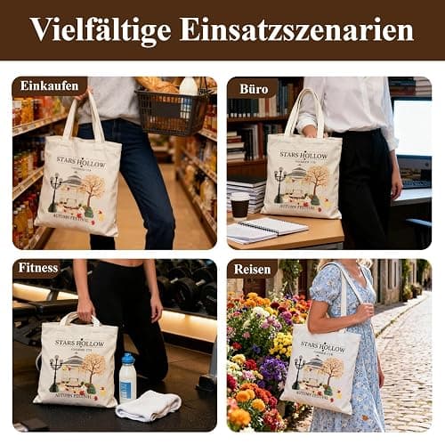 Leseogye Stars Hollow Stofftasche, Gilmor Jutebeutel, Funny TV Show Handtasche Damen, Aesthetic Leinwand Einkaufstasche mit Langen Henkeln, Stoffbeutel Bedruckt für Reise für Fans, 40x35cm thumbnail 5