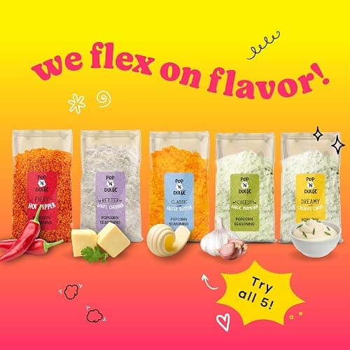 Pop n' Dulge Popcorn Movie Night Supplies 16 pcs Gift Set, 5 Gourmet Popcorn Kernels, 5 Seasoning Variety Packs Non-GMO Kosher Snacks, Great Housewarming Family Date Night Gifts Basket Ideas For Him Her thumbnail 4