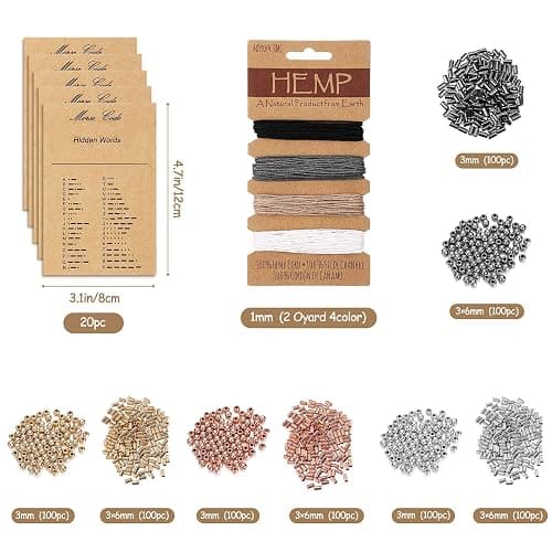 Hicarer DIY Morse Code Bracelet Making Kit, 800 Round and 800 Long Tube Spacer Beads Handmade Adjustable Bracelets Necklaces 20 Morse Code Decoding Card and 20 Yard Twine Cord thumbnail 2