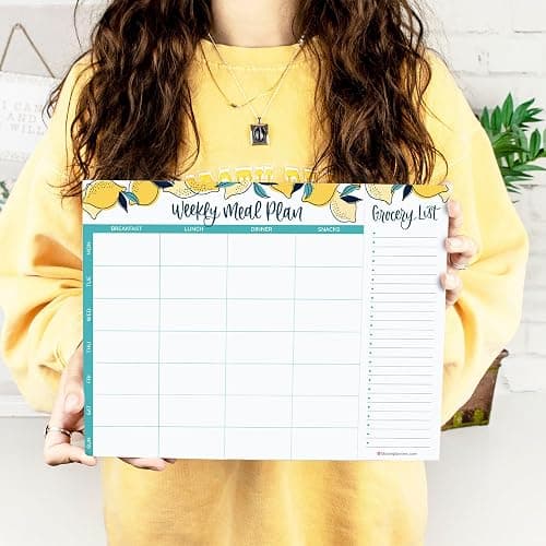 bloom daily planners Magnetic Meal Prep Pad for Fridge - 60 Tear-Off Sheets with Perforated Grocery List - Weekly Menu Organizer (8.5 x 11, Lemons) thumbnail 2