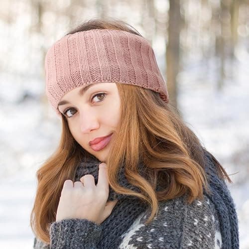 AQOKKA Knit Winter Headbands for Women Fuzzy Wool Fleece Lined Ear Warmers Elastic Turban Crocheted Head Wrap Winter Accessories for Women Cold Weather thumbnail 7