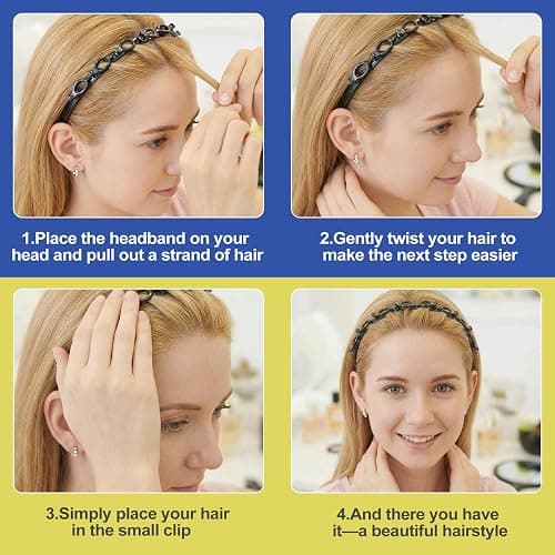 CepuXozi 2 Pack Headband with Clips for Women, Non-Slip Double Layer Braided Hair Band with Teeth, Styling Tool Accessories for Bangs and DIY Hairstyles, Black and Brown thumbnail 6