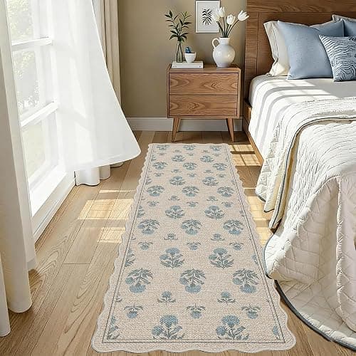 ORTIGIA Scalloped Easy Jute 2x6 Kitchen Runner Rug Vintage Blue Floral Farmhouse Washable Rug Non-Slip Outdoor Carpet for Entryway Indoor Hallway Patio Laundry Room thumbnail 8