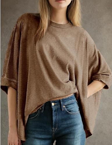 Agoeast Oversized Tshirts for Women Short Batwing Sleeve Crewneck Summer Tee Tops thumbnail 2