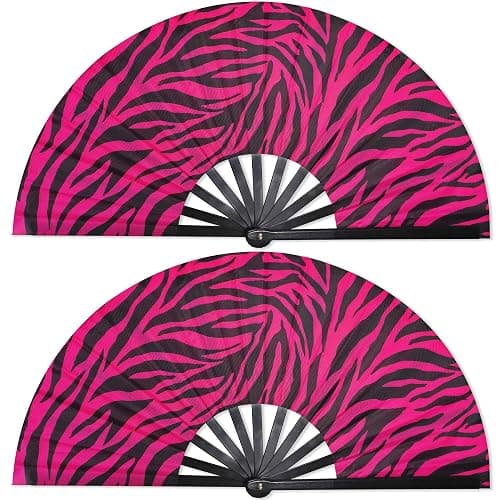 Pecfamly Big Large Hand Handheld Folding Fans for Line Dancing 2 Pack, Pink Trashy Y2k Mcbling Party Decorations Stuff Things for Girls Women - Image 1