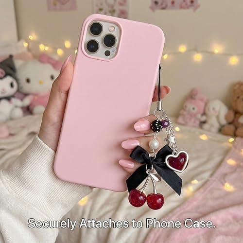Nalefow Phone Charms Strap Cute Cherry CellPhone Straps Aesthetic Pink Red Black BlueCherry Phone Chain for Camera Keychain Bag Pendant Decor Gift thumbnail 2
