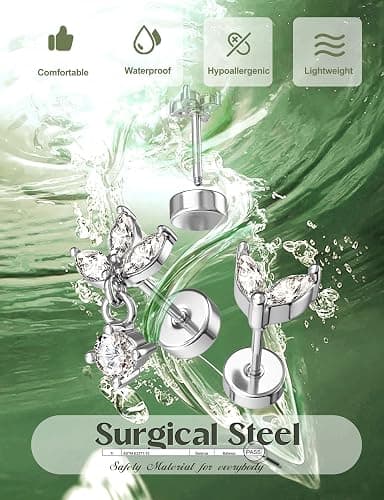 ORAZIO 16 Gauge Cartilage Earrings for Women Flat Back Hypoallergenic Surgical Steel Small Flatback Stud Hoop Cartilage Earring Stack Set Daith Conch Tragus Helix Piercing Jewelry Single PC thumbnail 6