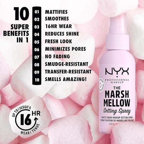 NYX Professional Makeup Marshmellow Matte Setting Spray, With MARSHMELLOW ROOT, 10-in-1 Makeup Extending Benefits, 16H wear, Smoothes, Reduces Shine, Minimizes pores, Smudge-resistant, Vegan formula thumbnail 2