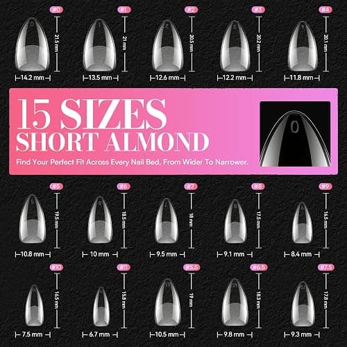 Makartt Short Almond Nail Tips: 504PCS Pre Etched Clear False Nails Tips Almond Shapes, 15 Sizes Full Cover Half Matte Soft Acrylic Press On Nail Extensions Supplies Salon and DIY at Home thumbnail 7