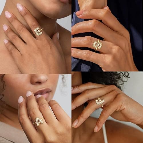 Mujahid Bubble Initial Ring Easter Basket Stuffers for Women, Fade-Proof 14k Gold Stackable Letter A-Z Rings Open Adjustable CZ Personalized Fashion Trendy Statement Jewelry thumbnail 4