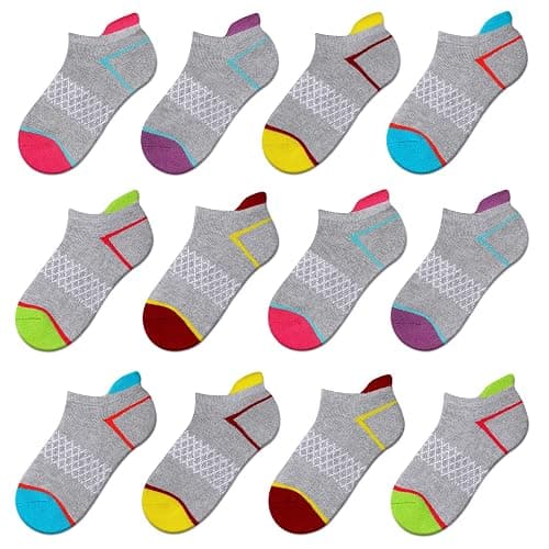 Comfoex 12 Pairs Girls Socks Ankle Athletic Socks Cotton Sports Socks With Cushioned Sole For Big Little Kids thumbnail 7