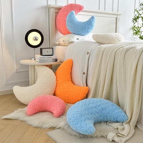 ZCNYCLAM Moon Shaped Pillow with Soft Faux Fur for Couch, Bed, Sofa - Cute Half Moon Pillows with Room Decor for Bedroom, Living Room (14.9 Inches, White) thumbnail 7