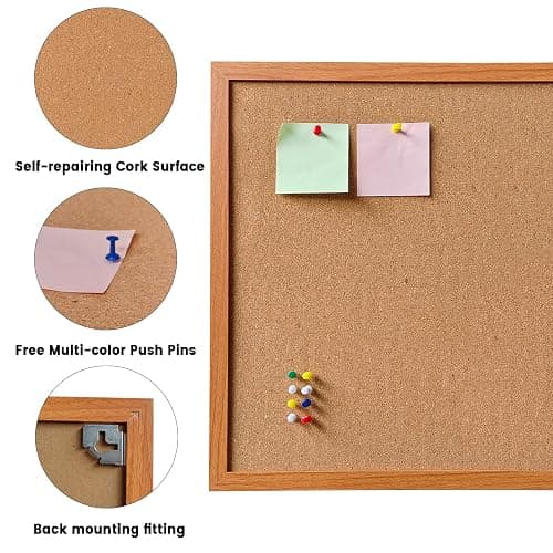 Cork Bulletin Board for Wall - 24” x 18” Bulletin Board Cork Board Wall Mounted Wood Frame Message Board pin Board for School,Office and Home thumbnail 3