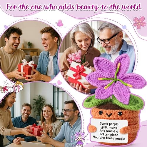 Handmade Crochet Purple Lily Flower Doll – Valentines Day Romantic Gift for Her, Women, Thank You Appreciation Gifts for Coworkers, Teachers, Friends, Birthday, Mother’s Day, Easter Spring Decor thumbnail 7