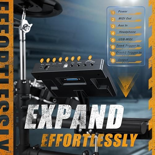AKLOT Expanded-Size Electric Drum Set: 12'' Two-Piece Standalone Hi-Hat, Independent Kick Drum and 10'' Dual-Zone Snare, 12'' Triple-Zone Ride Cymbal, All Mesh Heads, 460 Sounds, USB MIDI (B-CORE541) thumbnail 8