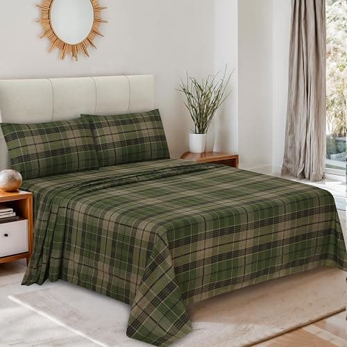 RUVANTI Flannel Sheets Queen Size - 100% Cotton Double Brushed Bed Sheets, Deep Pockets 16 Inches Queen Sheet Set, All Seasons Breathable & Extra Soft - Warm & Cozy, 4 Piece, DNA Plaid thumbnail 2