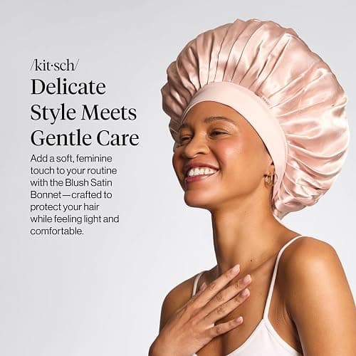 Kitsch XL Satin Bonnet for Sleeping - Blush | Softer Than Silk Bonnet For Sleeping Women - Secure Fit, Adjustable & Prevents Breakage Hair Bonnet For Sleeping thumbnail 2