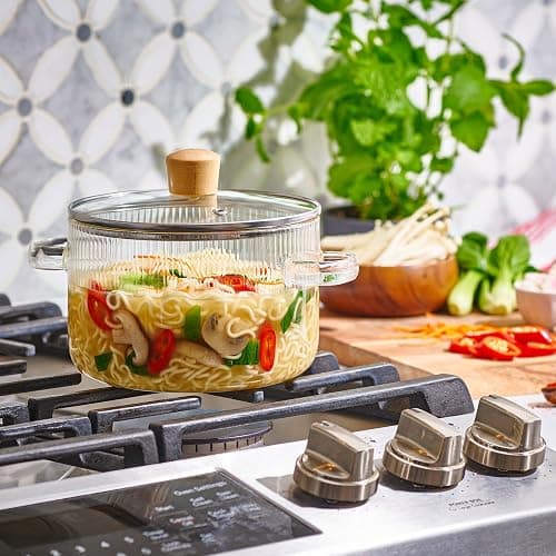 Le'raze Glass Cooking Pot with Lid - 1.6L(54oz) Heat Resistant Borosilicate Glass Cookware Stovetop Pot Set - Simmer Pot with Cover Safe for Soup, Milk, Baby Food Clear gl927 thumbnail 3