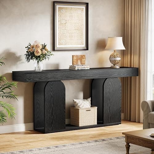 Tribesigns 70.9-Inch Extra Long Sofa Table, Farmhouse Console Tables with Wood Frame and Storage Shelf, 2-Tier Wood Table Behind Couch for Living Room, Hallway, Foyer, Black thumbnail 3