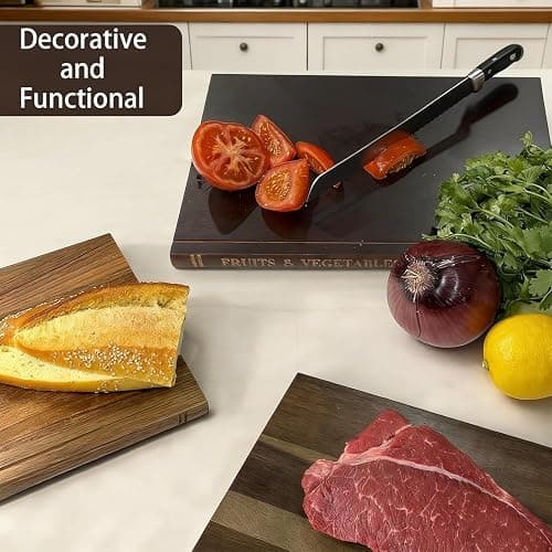 Lot de 3 planches à découper en bois massif avec support en bois pour les amateurs de livres, fruits, légumes, viande, poisson, fromage et pain (marron) thumbnail 6