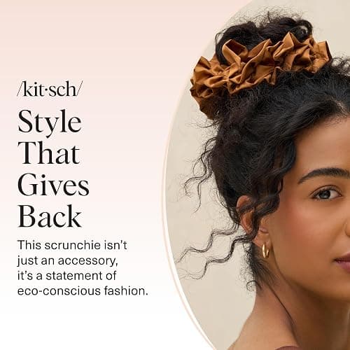 Kitsch Recycled Satin Ruffle Scrunchie – Gentle Hair Scrunchie for Women, Eco-Friendly Hair Tie No Damage, Stylish Ponytail Holder | Ideal Gifts for Women - Camel thumbnail 8