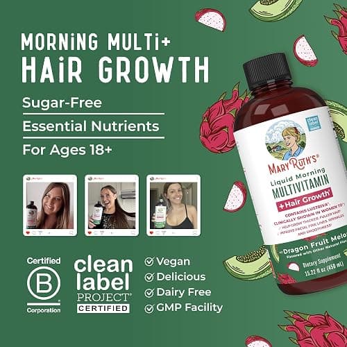 MaryRuth's Liquid Multivitamin + Hair Growth | Biotin 10000mcg | Lustriva Hair Growth Supplement | Clinically Tested in Women for Thicker Hair & Facial Wrinkle | Skin Care | Ages 18+ | 15.22 Fl Oz thumbnail 8