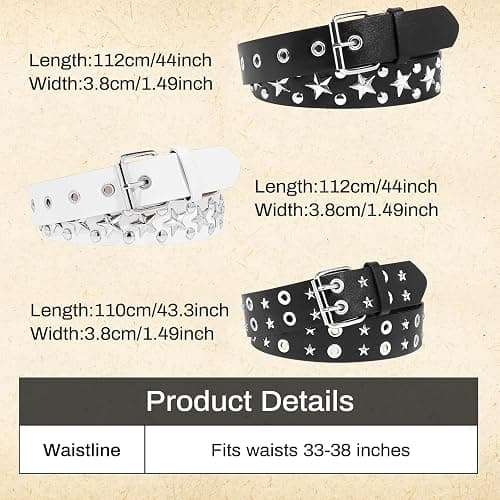 AEXHOT 3 Pcs Black Studded Belt Y2K Belt Star Gothic Punk Rock Belts with Grommet Threads Bright Metal Pyramid for Women Men thumbnail 3